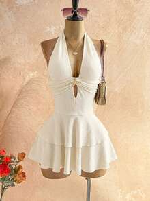 Vestido mini sexy de mujer con decoración de estrella de mar metálica para vacaciones - Albaricoque - Ver 7