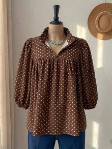 SHEIN RusticEase Áo sơ mi tay phồng in chấm bi dáng rộng, cỡ lớn. - Nhiều màu - Xem 5