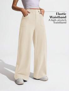 Flexra Quần jeans nữ cỡ lớn, màu trơn, cạp cao, có túi, kiểu dáng thường ngày. - trắng - Xem 6