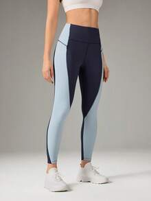 OutZeal Women Moisture Wicking Buttery Soft Tummy Control Pocket Color-Blocked Sports Legging Daily Casual - Blue - View 7