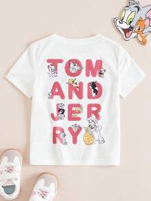 TOM & JERRY X SHEIN Áo thun tay ngắn cổ tròn in hình hoạt hình dành cho bé gái - Nhiều màu - Xem 2