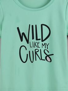 SHEIN Young Girl Letter Graphic Tee - Mint Green - View 5