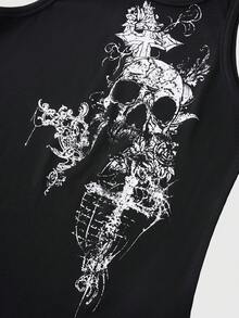 Goth Áo tank top nam cổ tròn in hình đầu lâu - màu đen - Xem 5