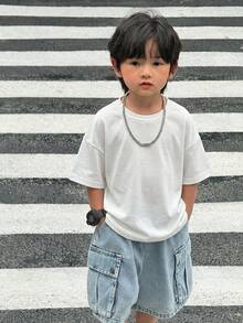 SHEIN 一件装 男童休闲运动学院风可爱度假宽松日韩风圆领T恤，背面印有字母，适合生日派对、晚宴、演出、婚礼、洗礼、开幕式等场合，日常穿着舒适，适合上学、旅行、运动，适合春夏季节。 - 彩色 - 查看 3