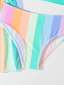 Tween Girl Fashionable Sweet Summer Separated Three-Piece Bikini Set Summer Beach Summer Holiday - Mint Green - View 5