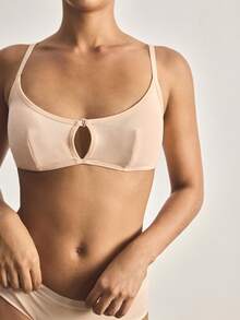 Ocili 100%纯棉前扣式简约优质舒适柔软棉质前扣式女士文胸 - 卡其色 - 查看 5