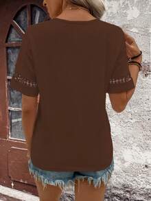 EMERY ROSE Women's Casual Solid Color Short Sleeve T-Shirt, Summer - Coffee Brown - View 2
