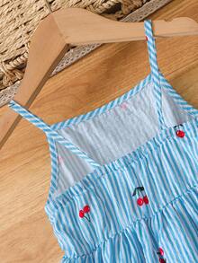 SHEIN Genkimix Kids Gaun Anak Perempuan Motif Bunga Gaya Pedesaan, Elegan dan Imut, Cocok untuk Musim Semi dan Musim Panas - Baby Blue - View 6