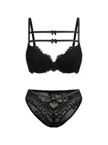 AltBold 2pcs Women's Sexy Lace Patchwork Lingerie Set - Black - View 5