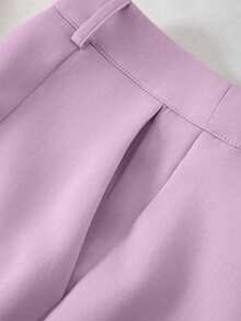SHEIN LUNE 女士纯色翻领长袖外套和裤子套装 - 淡紫色 - 查看 5