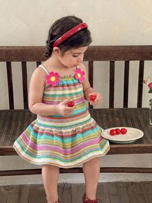 女童针织条纹吊带裙 - 彩色 - 查看 8