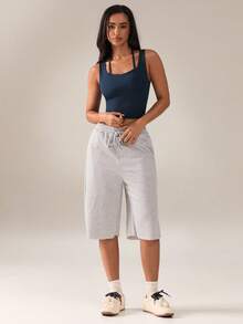 SHEIN BAE Women's Solid Color 2 In 1 Sports Knit Camisole - Navy Blue - View 6