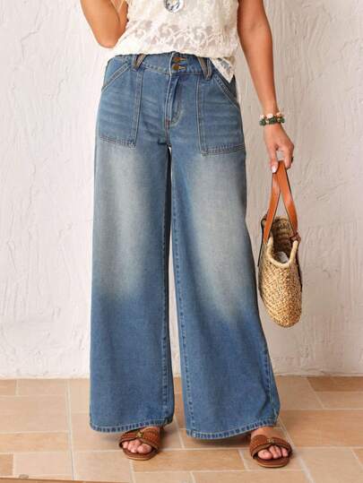 EMERY ROSE Women's Fashionable Washed Straight-Leg Jeans