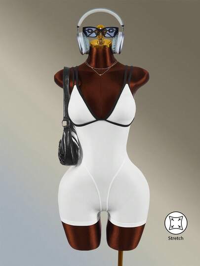 Amplova 撞色滚边吊带运动连体衣