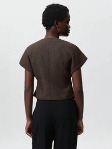 Aveloria Zanirela Áo khoác cardigan dáng rộng cổ chữ V tối giản, thiết kế vạt áo bất đối xứng, không tay, thích hợp mặc đi làm, mùa hè và mùa thu. - màu nâu - Xem 5