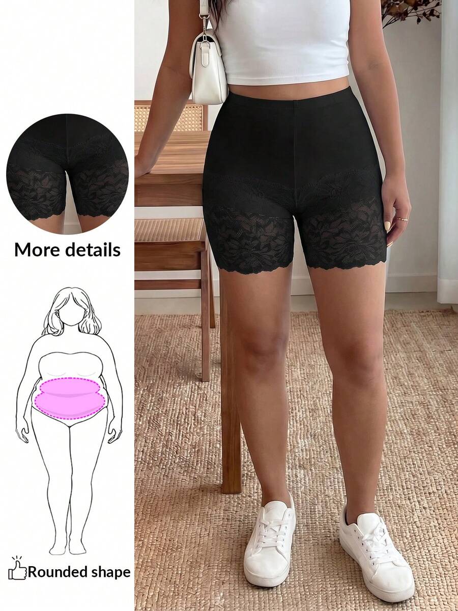 Enliva Quần legging ngày lễ tối giản thường ngày cỡ lớn cho nữ có viền ren, vải mềm mại và thoải mái - màu đen - Xem 1