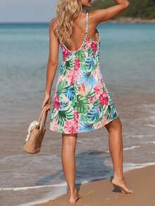 EMERY ROSE 女式熱帶印花無背肩帶沙灘遮罩裙，夏季沙灘度假必備 - 彩色 - 查看 2