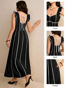 Poéselle Women's Elegant Black And White Dress, Summer, Dresses For Women Brunch - Black - View 2