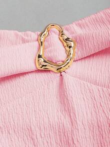 Sweetra Gaun Mini Dua Lapis Tanpa Tali Bahu Elegan untuk Wanita - Baby Pink - View 4