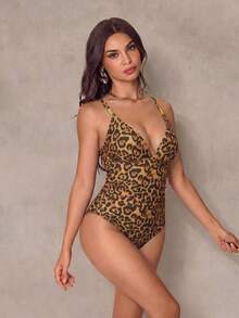 Shapewave Women's Sexy Tropical One-Piece Swimsuit With Criss-Cross Straps, Metal Decor And Waist Cinching, Suitable For Beach Vacation Chocolate Brown Summer - Brown - View 5