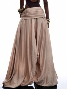 LYSMO Quần Harem xếp ly dáng rộng thời trang thường ngày dành cho nữ - Màu Khaki - Xem 2