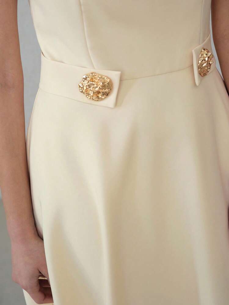 PLUS SIZE WOMEN SPRING/SUMMER WAIST STRAP METAL BUCKLE CINCHED WAIST FLARE DRESS