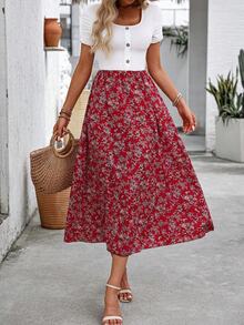 EMERY ROSE Đầm midi tay ngắn phối hoa cho nữ, trang phục maxi mùa hè cho nữ. - Đỏ - Xem 4