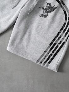 PAVTROS Pantalones cortos con estilo universitario retro para hombres, versión holgada, pantalones cortos de punto, mezcla de calle y elegancia, estilo universitario retro, deportes callejeros, deportes retro, estilo del milenio Y2K, estilo universitario americano, estilo mixto, uso diario, moda callejera, atuendo de rapero, regalo de vacaciones, regalo para novio/esposo, fútbol - Gris - Ver 5