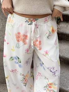 Marta Soriano Damen Elastische Taille Zugband Blume Muster Weite Bein Sommerhose, Damen Hosen, Urlaubsoutfit Frau, Westliche Kleidung Frauen, Strandoutfit für Frauen, Urlaub, Strand, Boho, Weiße Hosen, Weite Bein Hosen, Business Casual Frau, Frühling/Sommer Hosen, Blumenhosen für Frauen - Verschiedenfarbig - Übersicht 5