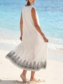 SHEIN Holidaya 女士休闲连衣裙、女士沙滩连衣裙、女士夏季套装、女士长裙、女士碎花连衣裙、杏色连衣裙、女士吊带连衣裙 - 杏色 - 查看 2
