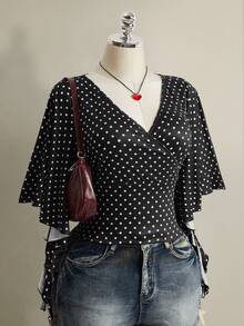 SHEIN ICON 大码女式波点V领休闲百搭日常T恤 - 彩色 - 查看 6