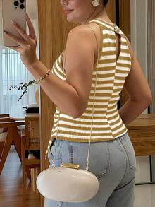 Plus Size Women Elegant Sleeveless French Style Casual Tank Top - Pale Yellow - View 2