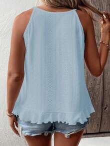 EMERY ROSE New Fashionable Versatile Casual Vacation Plus Size Women Ruffle Halter Knit Camisole - Baby Blue - View 2