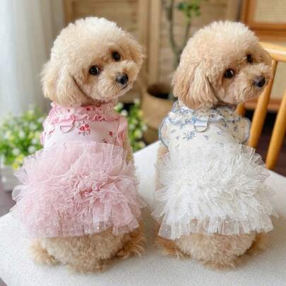 PETSIN 1PC Summer New Printed Pet Home Wear Ice Silk Dress, Fluffy Skirt For Teddy Bichon Dogs Cats