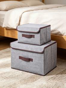 1/2 Washable Linen Folding Storage Box, Foldable Storage Box, Covered Toy Sorting Basket, Laundry Basket - Grey - View 9