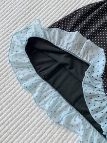 Vestido de mujer con estampado de lunares y parches de encaje - Negro - Ver 6