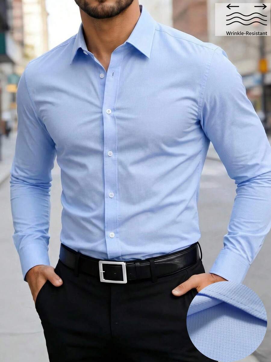 Manfinity Mode Men's Business Casual Design Long Sleeve Shirt - Baby Blue - View 1