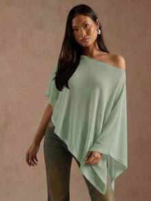 SHEIN BAE 女士夏季时尚纯色不对称衬衫 - 薄荷綠 - 查看 6