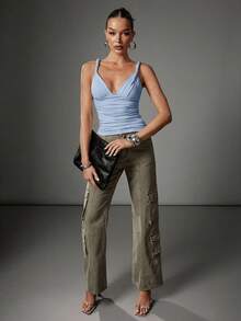 Hauture Women's Sexy Casual Twisted Shoulder With Low Back Design Going Out Basic Top - Baby Blue - View 6