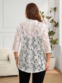 Miaspire Áo blazer nữ cỡ lớn phối ren, kiểu dáng thường ngày, đa năng, thích hợp đi làm. - trắng - Xem 6