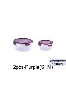 SHEIN Recipientes de almacenamiento de alimentos transparentes de color púrpura y verde, recipientes herméticos redondos con tapas para mantener los alimentos frescos, los mejores recipientes para alimentos para mantener los alimentos frescos, tazones de mezcla de plástico, recipientes de almacenamiento de cocina apilables a prueba de fugas y reutilizables, aptos para microondas, congelador y lavavajillas, adecuados para almacenar perejil, frutas, pan, huevos y talla grande. - Multicolor - Ver 4
