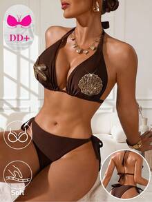Swim DD+ Bộ bikini mùa hè thời trang màu trơn buộc dây cổ sau lưng dành cho nữ, bộ sưu tập đồ bơi đi biển mùa xuân/hè 2026 mới dành cho nữ: Thanh lịch, lãng mạn, gợi cảm và ngọt ngào; đơn giản, thoải mái và đa năng; với bikini buộc nơ, miếng đệm ngực có thể tháo rời và họa tiết in màu sắc rực rỡ theo chủ đề ngày lễ. Hoàn hảo cho các chuyến đi chơi mùa hè, kỳ nghỉ biển, nghỉ dưỡng trên đảo, tắm nắng, du lịch đường bộ, tiệc trên tàu du lịch, trà chiều, bữa tối dưới ánh nến, hẹn hò lãng mạn, tiệc riêng tư, mặc hàng ngày, phong cách giản dị và thậm chí cả các lễ hội âm nhạc. Một bộ đồ bơi không thể thiếu cho một chuyến đi biển mùa hè mát mẻ! Bộ bikini dành cho nữ, đồ bơi 2 mảnh dành cho nữ, bikini đi nghỉ mát dành cho nữ, bộ bikini có đính kết, bộ bikini màu nâu, đồ bơi được thiết kế đặc biệt cho phụ nữ có vòng ngực lớn, với cấu trúc nâng ngực và dây đeo vai rộng để giảm áp lực. Bộ bikini dành cho nữ, bộ đồ bơi dành cho nữ, bộ đồ bơi hai mảnh dành cho nữ, trang phục đi biển dành cho nữ. - Cà phê nâu - Xem 7