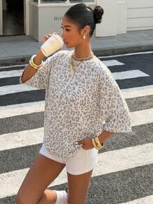 SHEIN Muchic Women's Leopard Print Round Neck Casual Loose T-Shirt - Multicolor - View 6