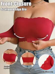 SHEIN Sujetador sin tirantes de unicolor para mujer de talla grande - Rojo - Ver 3