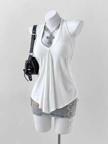 Sunspun Blusa de tirantes con cuello de atar y pliegues para mujer de talla grande - Blanco - Ver 6