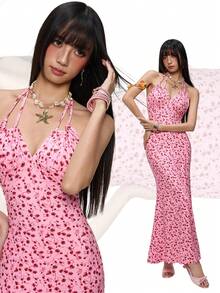 Rina Fox Đầm ôm sát thân kiểu đuôi cá họa tiết hoa nhí dành cho nữ - Màu Hồng Tươi - Xem 2