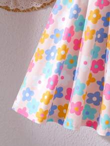 Elladie kids Bộ 2 chiếc váy ngắn tay in hình hoa và chữ dễ thương cho bé gái, thích hợp cho kỳ nghỉ hè. - Nhiều màu - Xem 3