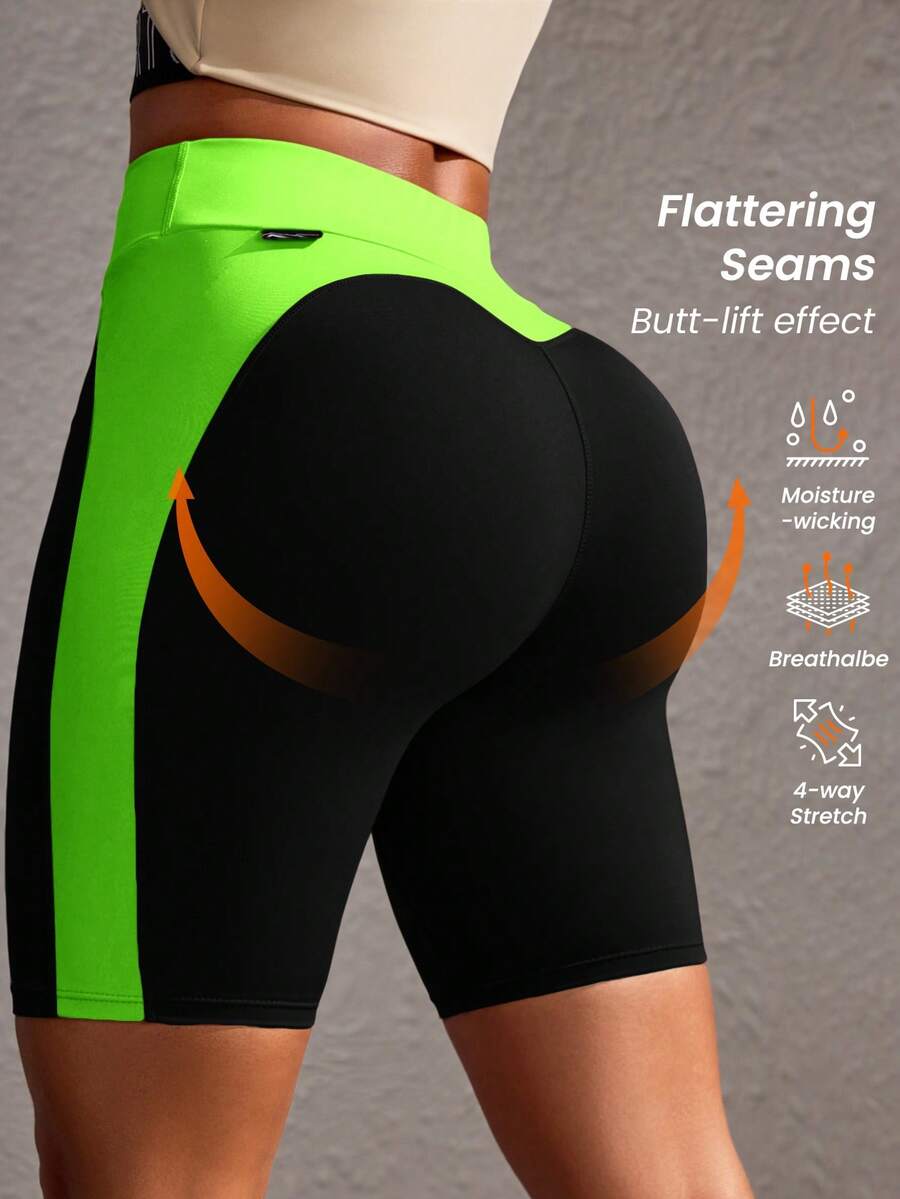 Powerista Women's Blue Color Patchwork Slim-Fit Casual Sport Shorts, For Daily Fitness & Gym, Everyday Wear Powerista Women's Blue Color Patchwork Slim-Fit Casual Sport Shorts, For Daily Fitness & Gym, Everyday Wear  Y3k  Seksi Chic  For Daily Wear Yoga Yoga Studio Tennis  Gym Indoor Outdoor Active - Black - View 1