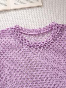 SHEIN Áo khoác ngoài dệt kim lưới màu trơn cho bé gái - Màu tím - Xem 5