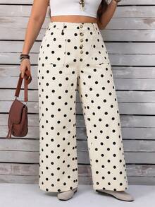 EMERY ROSE Plus Size Women's Fashion Versatile White Print Button Pocket Loose Fit Jeans Date Night Summer Vintage - Beige - View 4